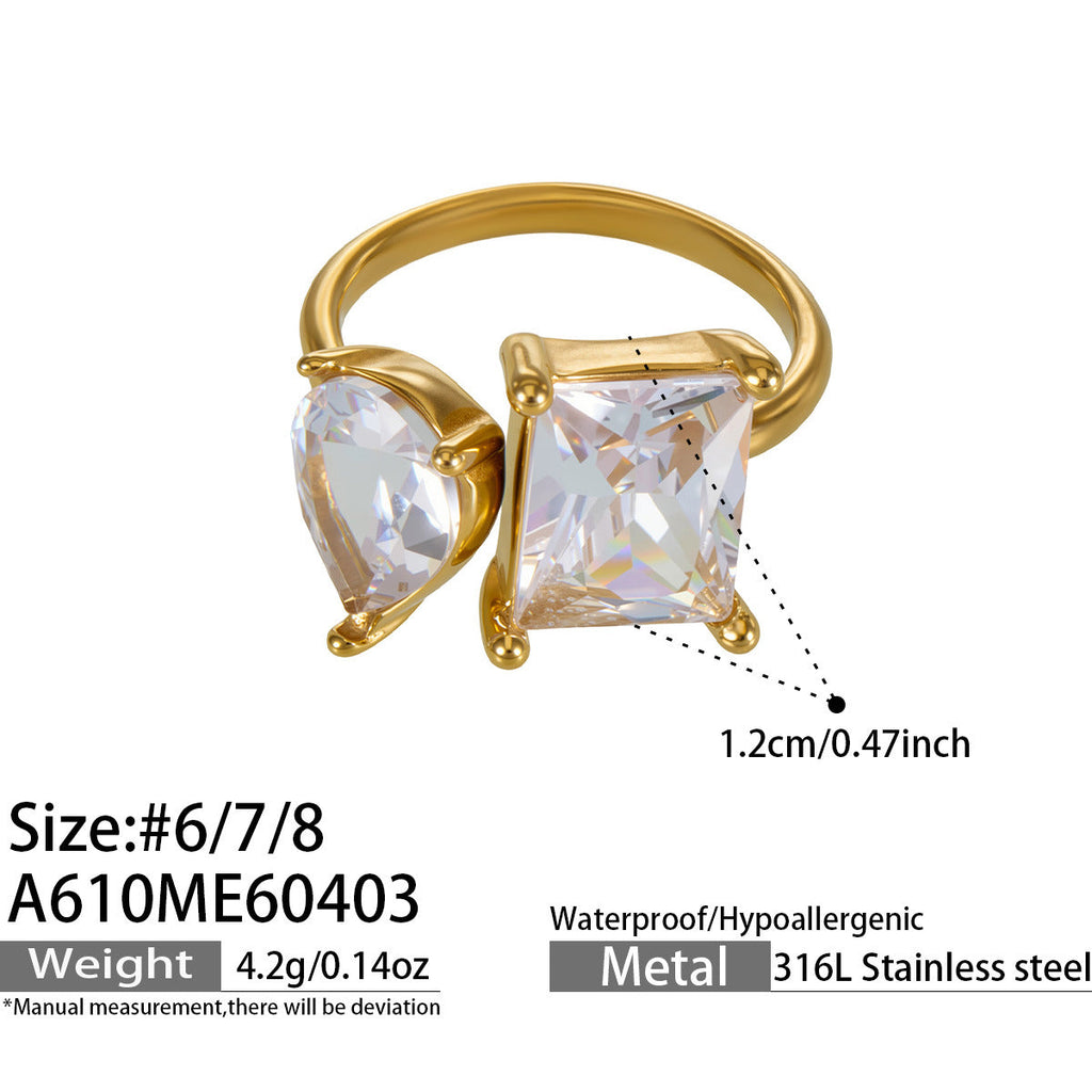 Oryn sculptural open gold ring with silver-toned finishes, 316L stainless steel — Crown Crest Jewel