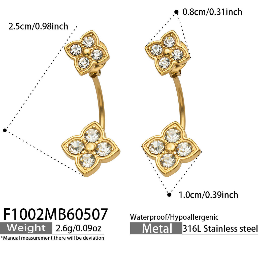 Floréa floral earrings with a hidden second bloom, 316L stainless steel — Crown Crest Jewel