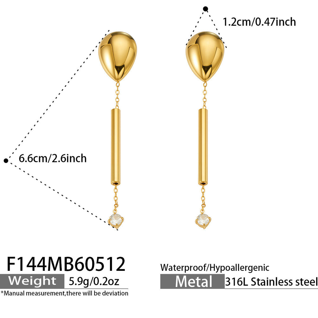 Isolde bold gold drop earrings ending in a pearl, 316L stainless steel — Crown Crest Jewel