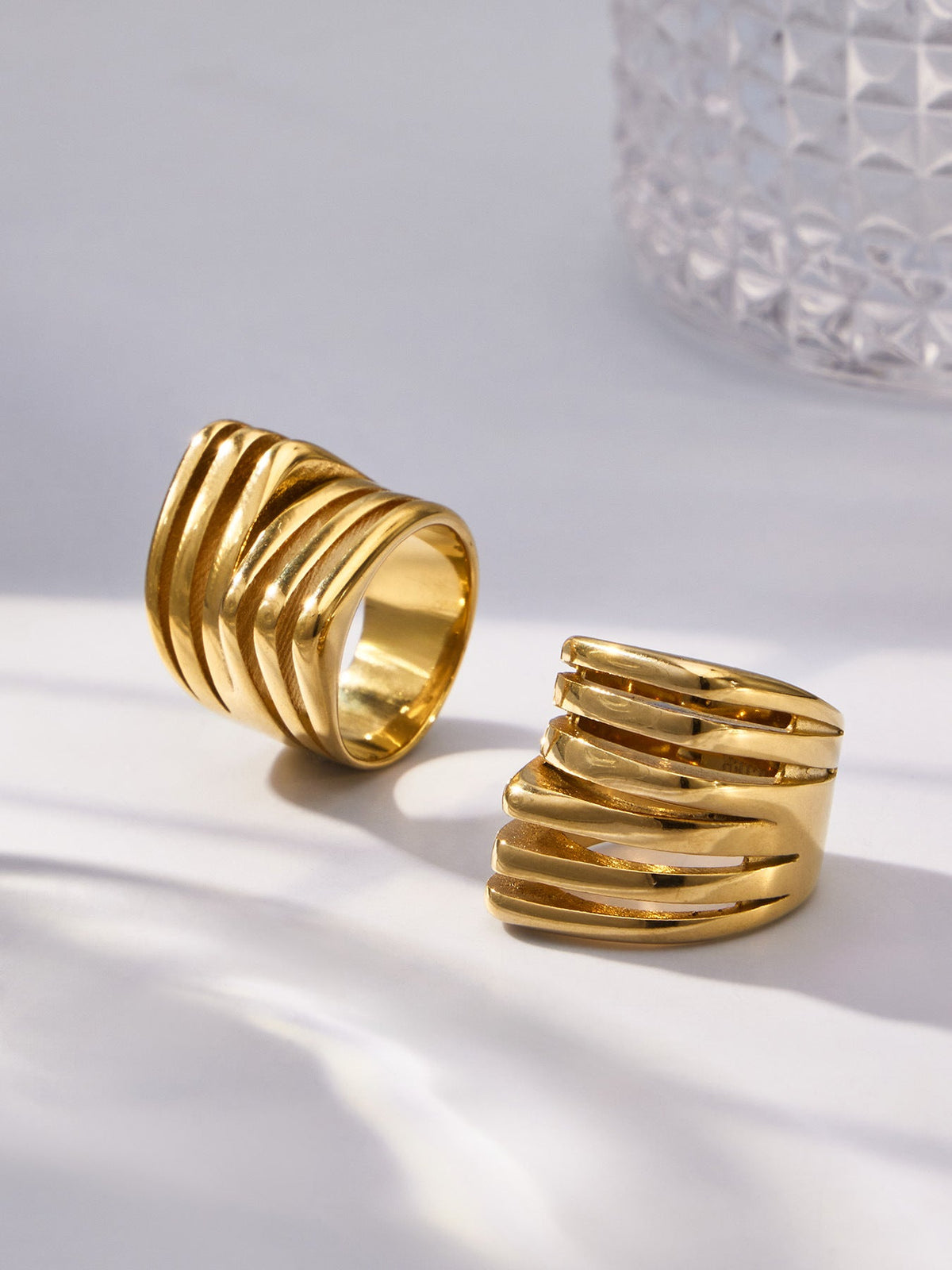 Altheon bold gold ring with sculpted raised ridges, 316L stainless steel — Crown Crest Jewel