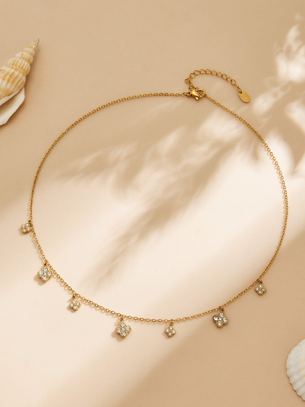 Flora gold necklace with delicate floral pendants, 316L stainless steel — Crown Crest Jewel