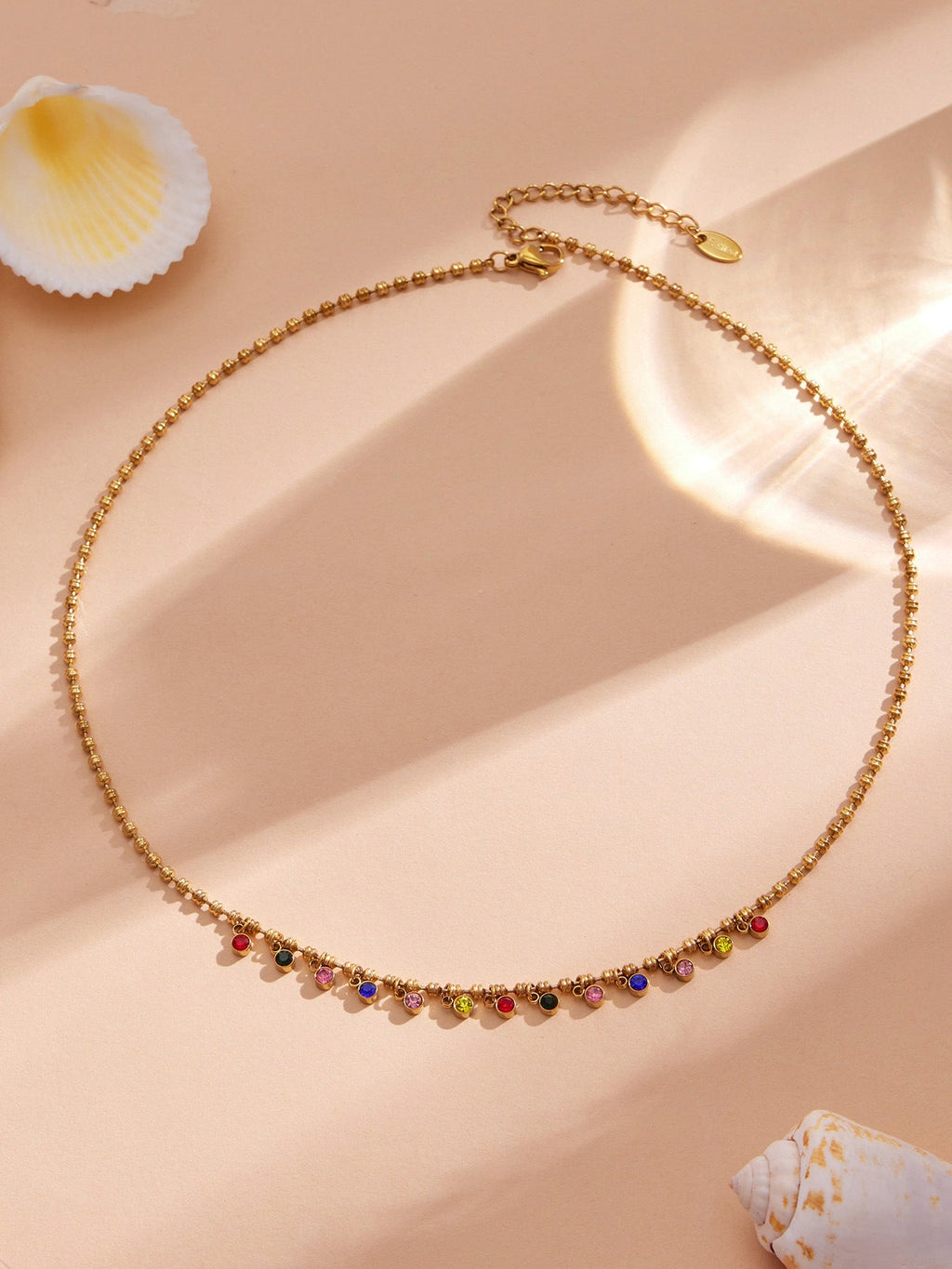 Sanaa gold beaded necklace with multicoloured stones, 316L stainless steel — Crown Crest Jewel