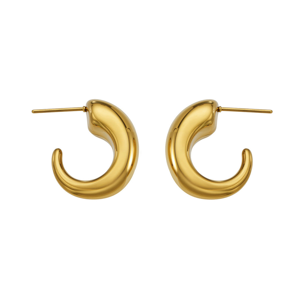 Marlow chunky gold C-hoop earrings, 316L stainless steel — Crown Crest Jewel