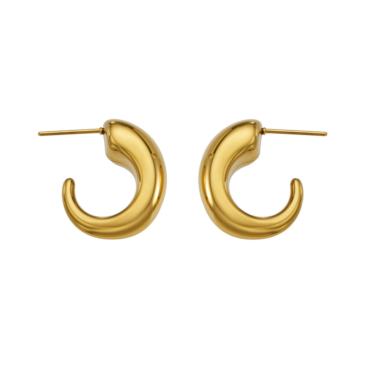 Marlow chunky gold C-hoop earrings, 316L stainless steel — Crown Crest Jewel