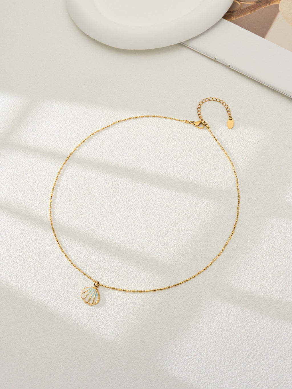 Lulu necklace with a soft blue cloud-brushed pendant, 316L stainless steel — Crown Crest Jewel