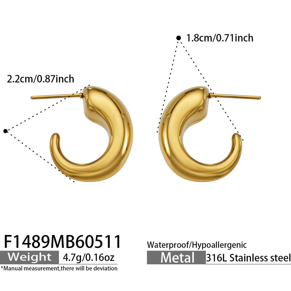 Marlow chunky gold C-hoop earrings, 316L stainless steel — Crown Crest Jewel