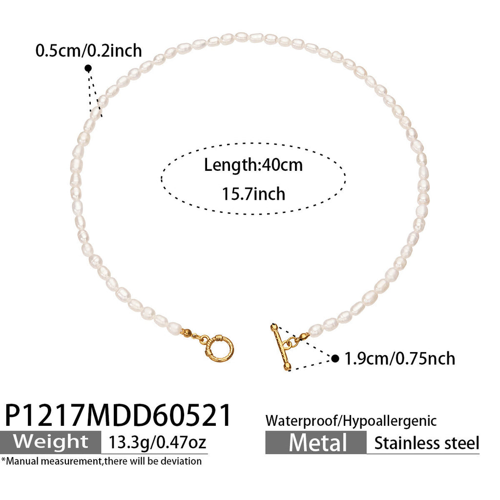 Pearlé timeless strand of luminous pearls, 316L stainless steel — Crown Crest Jewel