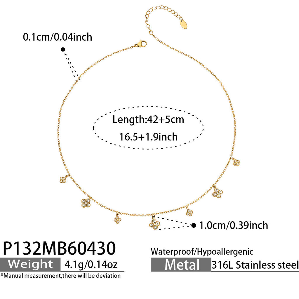 Flora gold necklace with delicate floral pendants, 316L stainless steel — Crown Crest Jewel