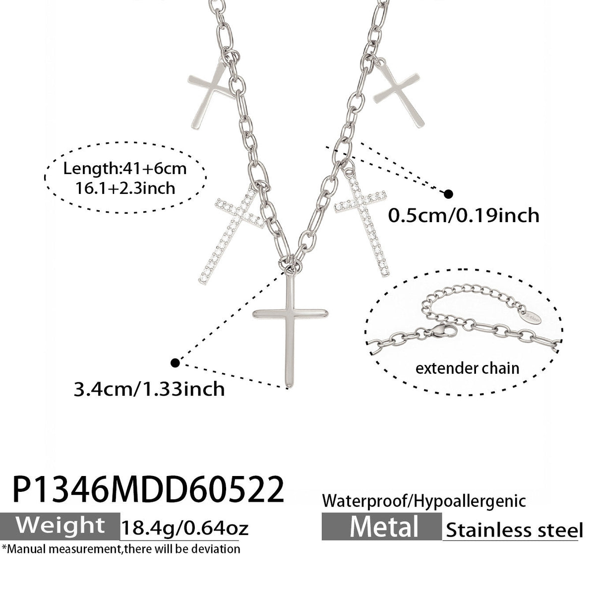 Grace gold necklace with delicate cross pendants, 316L stainless steel — Crown Crest Jewel
