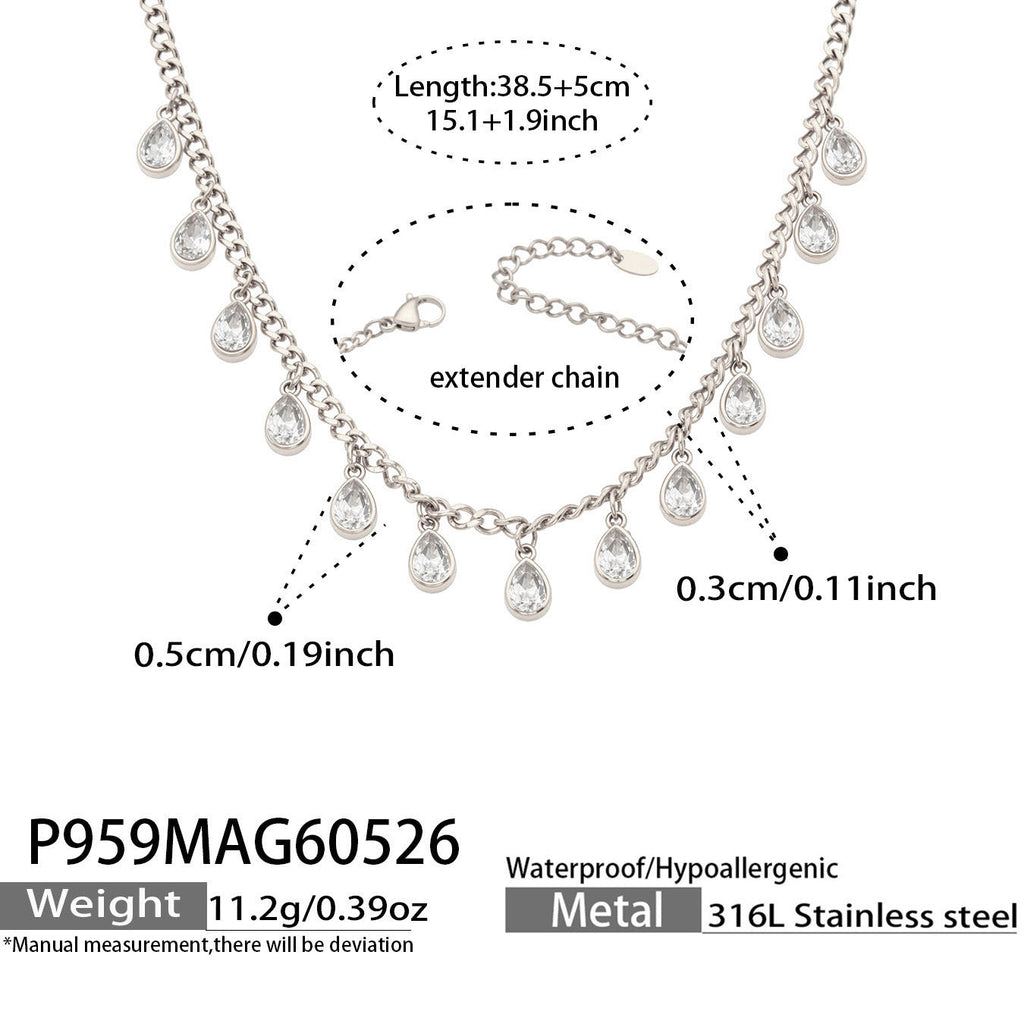 Sora silver necklace with cascading oval pendants, 316L stainless steel — Crown Crest Jewel