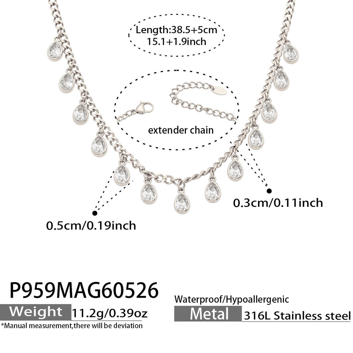 Sora silver necklace with cascading oval pendants, 316L stainless steel — Crown Crest Jewel