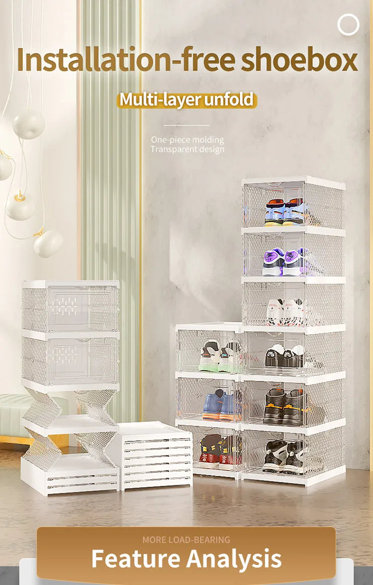 Stackable & Foldable Shoe Rack Box Portable Stacking Shoe Boxes (Price per one shoe box) Crown Crest