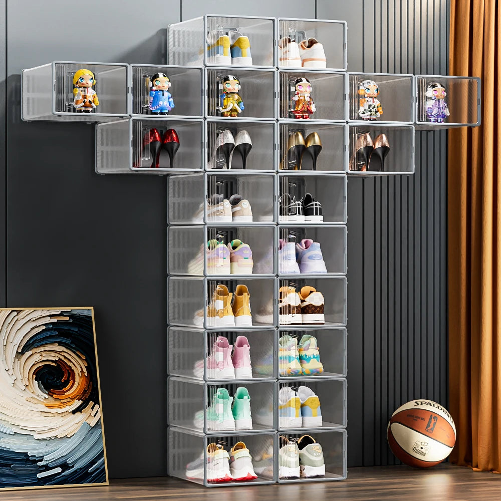 Shoe Storage Boxes Organizers for Closet Clear Stackable Sneaker Shoe Rack (Price per Shoe Box) Crown Crest