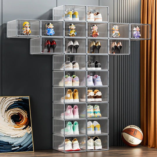 Shoe Storage Boxes Organizers for Closet Clear Stackable Sneaker Shoe Rack (Price per Shoe Box) Crown Crest