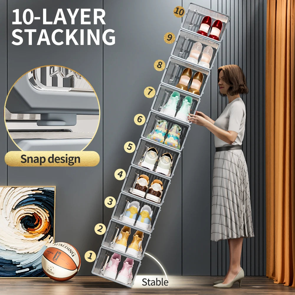 Shoe Storage Boxes Organizers for Closet Clear Stackable Sneaker Shoe Rack (Price per Shoe Box) Crown Crest
