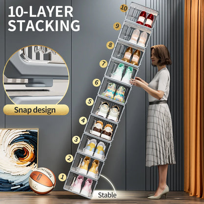 Shoe Storage Boxes Organizers for Closet Clear Stackable Sneaker Shoe Rack (Price per Shoe Box) Crown Crest